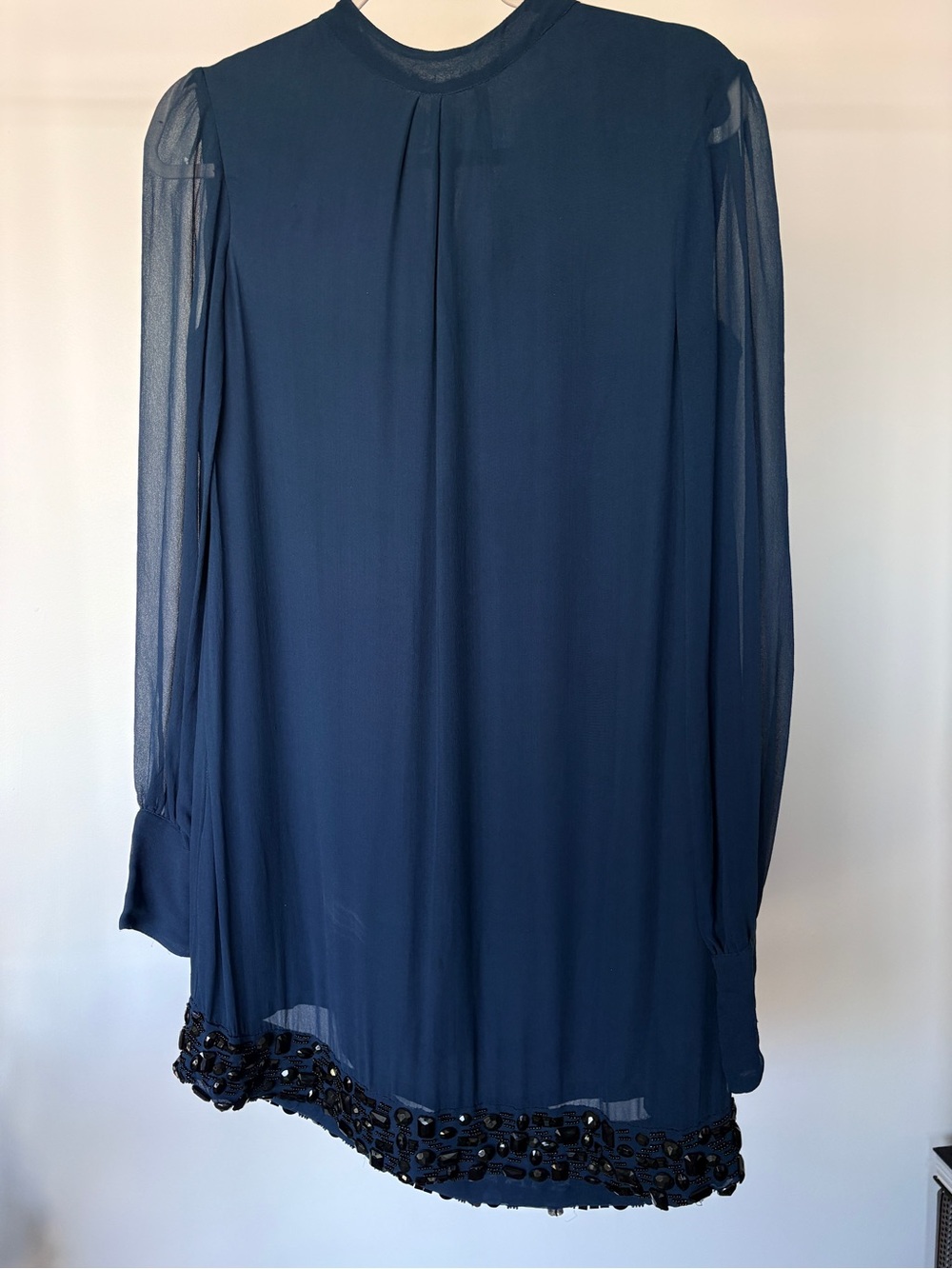 Gold Hawk Blue/Teal Silk Chiffon Dress with Pockets M (8)